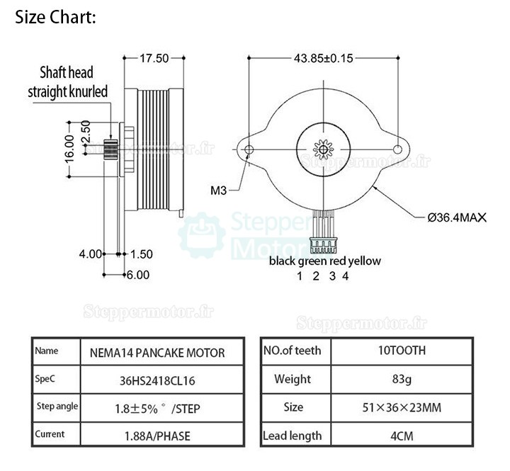 NEMA14 Round Pancake Stepper Motor 36BYGH / 36HS2418CL16 1.8&deg; 0.18Nm for Voron 3D Printer Orbiter Extruder